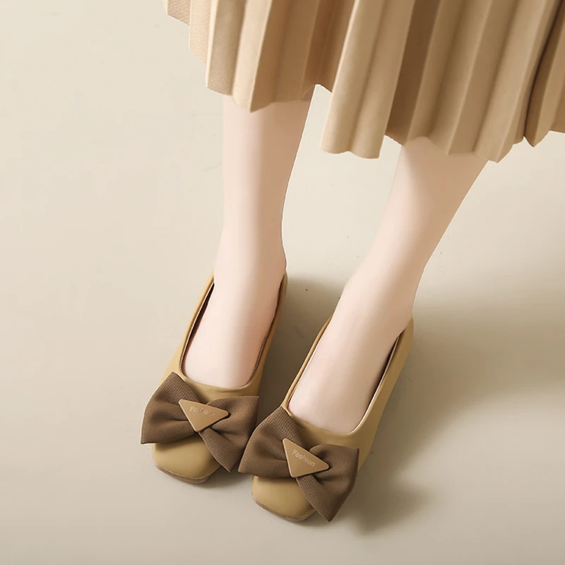 Весенне-осенняя мода, новые банкетные однотонные женские туфли с бантом, Элегантные повседневные удобные тонкие туфли на квадратном каблуке