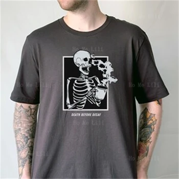 Подарочная футболка Death Tee без кофеина с креативным черепом, футболки Унисекс Оверсайз с коротким рукавом и черепом