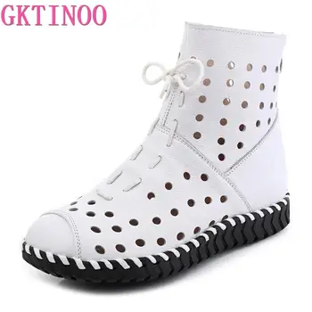 GKTINOO 2023, весенне-летние ботинки из натуральной кожи, дышащие ботинки с дырками на плоской подошве, Мягкая нескользящая Удобная обувь большого размера, женская