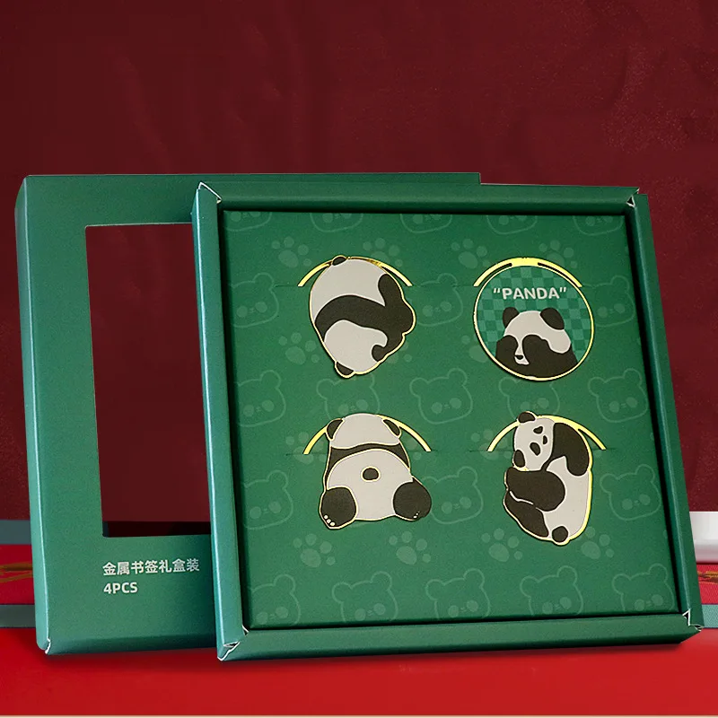 4 шт./компл. Металлическая закладка Kawaii в китайском стиле с милой пандой, полый книжный зажим, разметка для разбивки на страницы, канцелярские подарочные школьные принадлежности