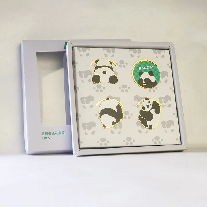 4 шт./компл. Металлическая закладка Kawaii в китайском стиле с милой пандой, полый книжный зажим, разметка для разбивки на страницы, канцелярские подарочные школьные принадлежности