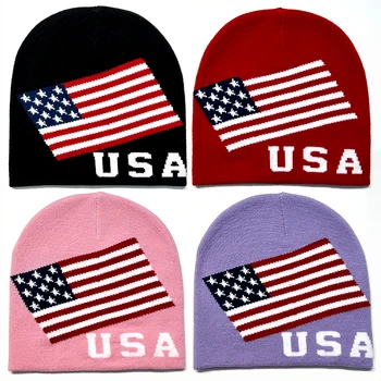 Вязаные шапки с надписями США 2023 года, День Независимости США, Шапочка-бини, лыжные шапки в стиле хип-хоп, Теплая шапка Gorras, Осенне-зимняя шапка