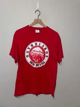 Винтаж 90-х Oaymiiako Red Devils Красная графическая рубашка с коротким рукавом VTG 1990-х L Larg с длинными рукавами