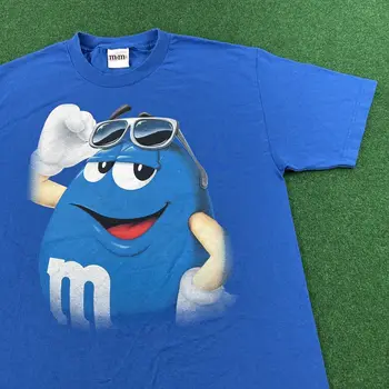 Винтажная мужская рубашка M & M L синего цвета с героями мультфильмов 2011 года, футболка с длинными рукавами и конфетами и шоколадом