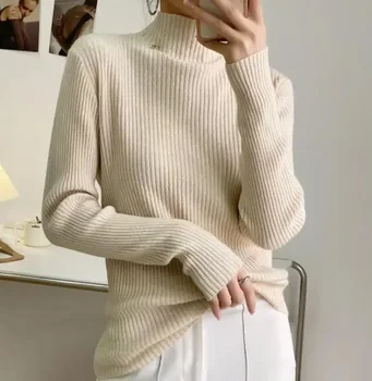 Вязаный низ свитера с длинными рукавами и средним вырезом для женщин