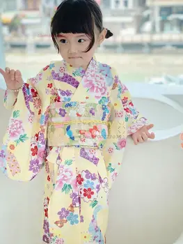 2024 японское кимоно традиционное японское кимоно юката с цветочным принтом, детский японский костюм, одежда для косплея, платье-кимоно
