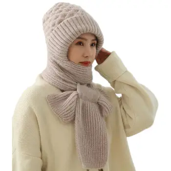 Вязаный шарф со шляпой, удобная вязаная шапка, шарф для защиты ушей, шеи и лица, женские зимние шарфы для путешествий