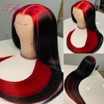 Парики из человеческих волос с прямыми кружевами спереди красного цвета с эффектом омбре, 180% Красный Черный парик с кружевами спереди 13X4, Бразильские кружевные парики Remy