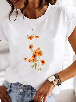 Женская модная футболка с графическим принтом, повседневная летняя футболка с цветочным рисунком, новые футболки 90-х, Одежда с коротким рукавом, женские
