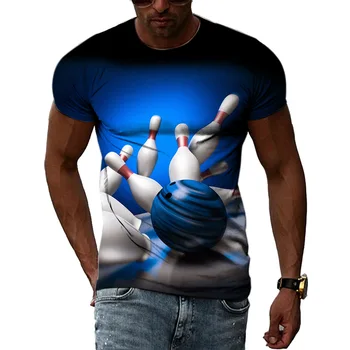 Летняя мода, Футболки с изображением боулинга для мужчин, Повседневные футболки с 3D принтом в стиле хип-хоп, Круглый вырез, Короткий рукав