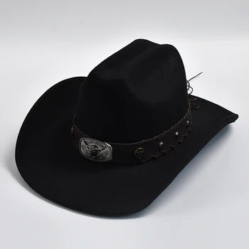 Новые ковбойские шляпы в стиле вестерн из искусственной шерсти для мужчин и женщин, винтажные фетровые шляпы с широкими полями, шляпы джентльмена, леди, ковбойки, джазовые шляпы