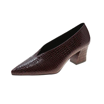 Тонкие женские туфли из лакированной кожи С Острым V-образным вырезом На высоком каблуке, Весенние Универсальные тонкие туфли в стиле ретро, Zapatos De Mujer, Черный