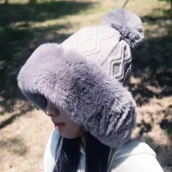 Вязаная зимняя шапка Зимняя утепленная теплая шапка Модная вязаная шапочка из искусственного меха с милыми помпонами, идеально подходящая для непогоды.