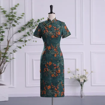 Летнее платье Old Shanghai Cheongsam Mom's для женщин среднего и пожилого возраста в Китайском республиканском стиле в стиле ретро