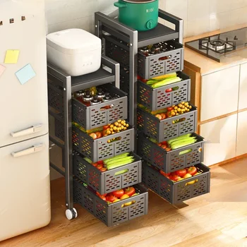 Стеллаж для хранения кухонных корзин в выдвижном стиле