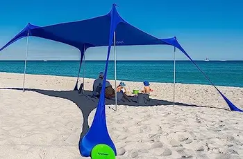 Навес-палатка солнцезащитный козырек UPF50 + Портативный легкий открытый пляжный козырек-козырек. Простая установка пляжного тента-козырька от солнца высотой 7 футов.
