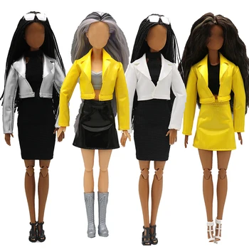 Аксессуары для куклы 29 см, искусственное зеркало, желтая кожаная куртка, Кожаная юбка, Комплект одежды для куклы