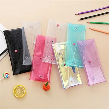 Красочные сумки для карандашей из ПВХ, блестящий стационарный органайзер Kawaii для студентов, Портативная ручка, чехол для карандашей, детские школьные принадлежности
