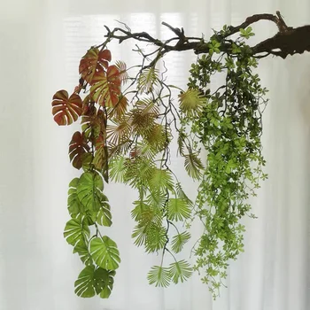 43-дюймовые искусственные лозы из листьев Монстеры, искусственные висячие растения из тропических джунглей, пальмовые листья, зеленые лозы для домашнего свадебного декора сада