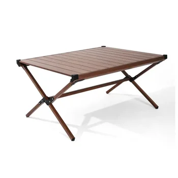 Алюминиевый походный стол на колесиках, темно-коричневый маленький стол, настольный стол на открытом воздухе