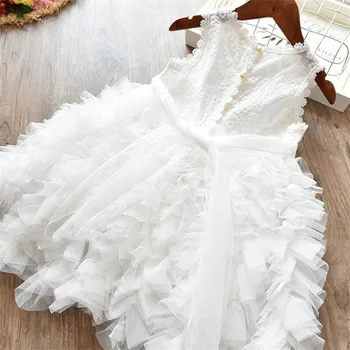Платья маленьких принцесс для девочек, летняя повседневная одежда без рукавов, белое тюлевое детское платье-пачка на день рождения, свадебное платье-цветок для девочек
