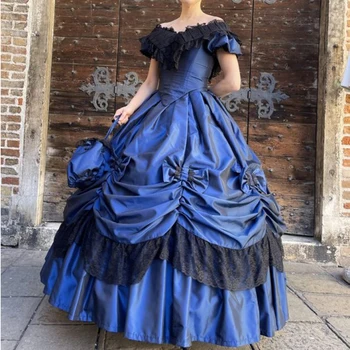 женское синее бальное платье в викторианском стиле рококо, викторианское платье принцессы, готическое платье в стиле лолиты, винтажное синее свадебное платье, платье плюс размер