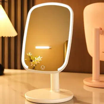 Интеллектуальное зеркало для макияжа со светодиодной подсветкой, смола, настольное устройство для пополнения света в студенческом общежитии, складной косметический набор