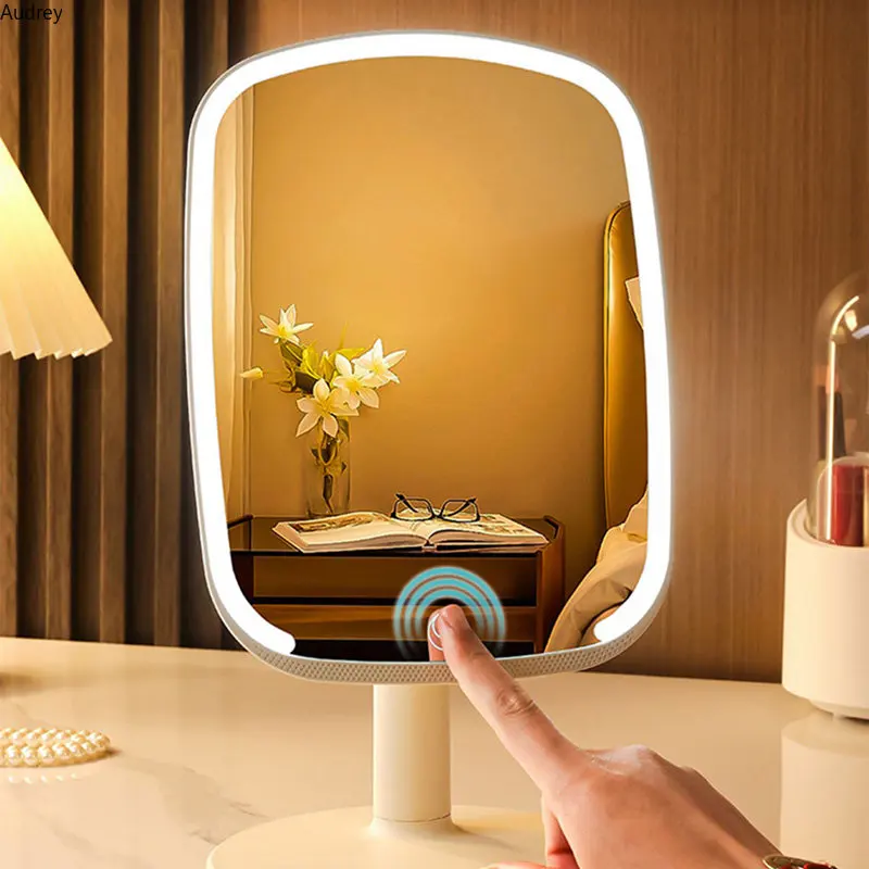 Интеллектуальное зеркало для макияжа со светодиодной подсветкой, смола, настольное устройство для пополнения света в студенческом общежитии, складной косметический набор