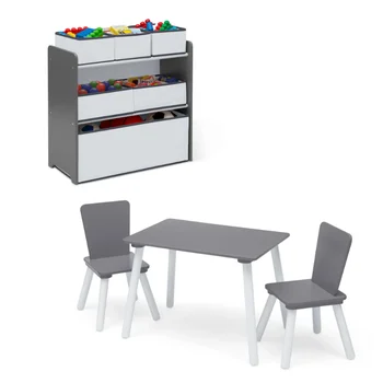 Набор для детской комнаты Delta Children из 4 предметов для малышей – Включает игровой столик со столешницей для сухого стирания и органайзер для игрушек на 6 ящиков с многоразовыми