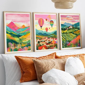Розовый Знаменитый Французский туристический пейзаж, Художественный плакат, принт на воздушном шаре, Горный Подарок на новоселье, Интерьерная картина на холсте, декор