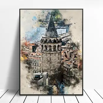 Стамбул на холсте с акварельным рисунком, плакат для домашнего декора, картина без рамки