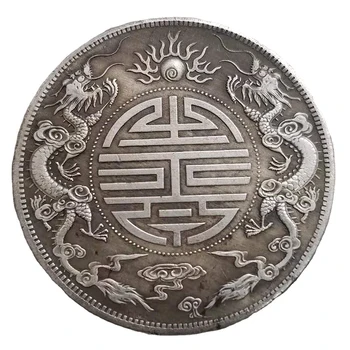 2 шт. антикварных китайских серебряных бусин с двойными драконами по фен-шуй, монеты на удачу, благоприятный подарок для коллекции монет другу