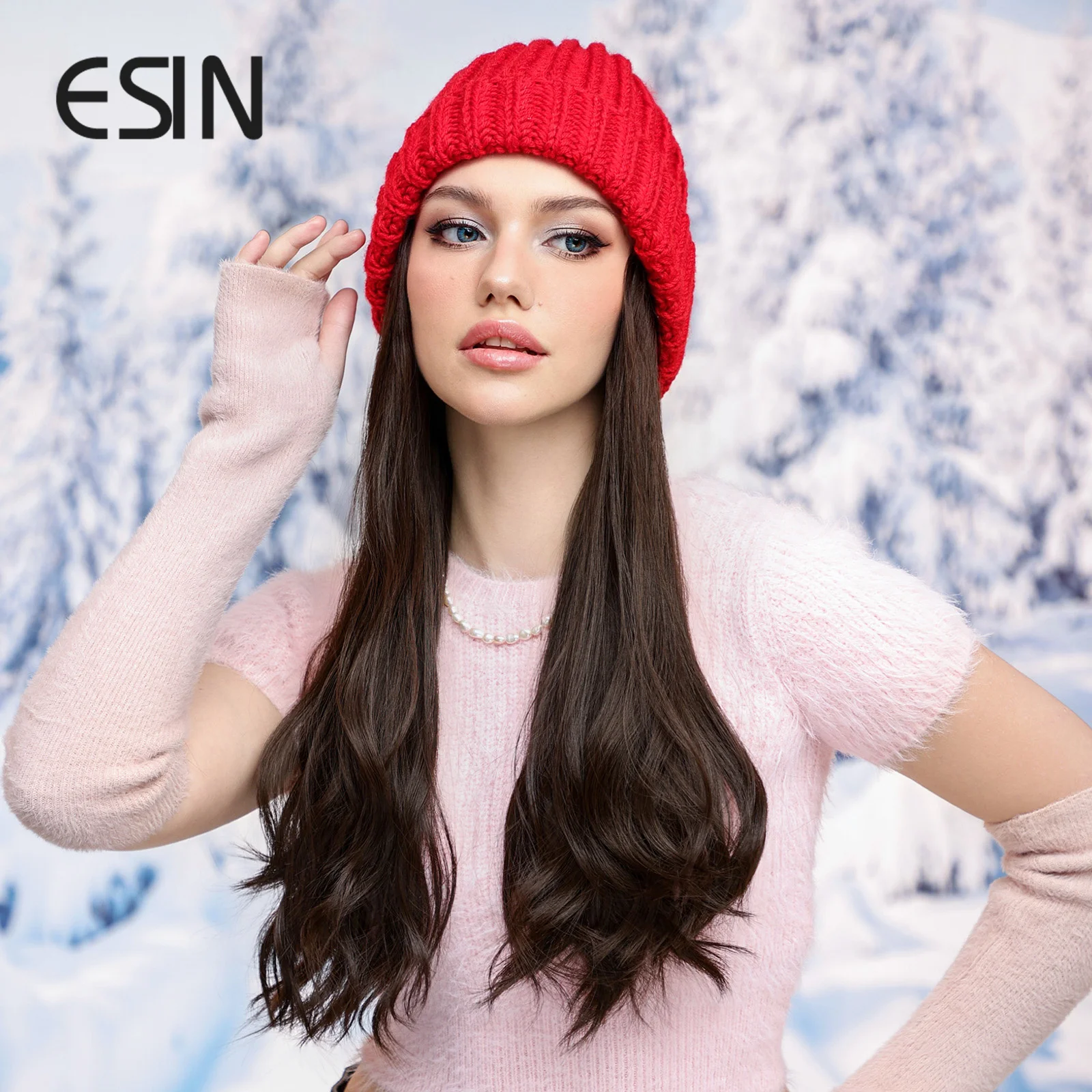 Парики ESIN Hat С длинными волнистыми волосами, черные парики с бейсбольной кепкой, парики из синтетических волокон с кепкой для женщин и девочек, повседневное использование зимой