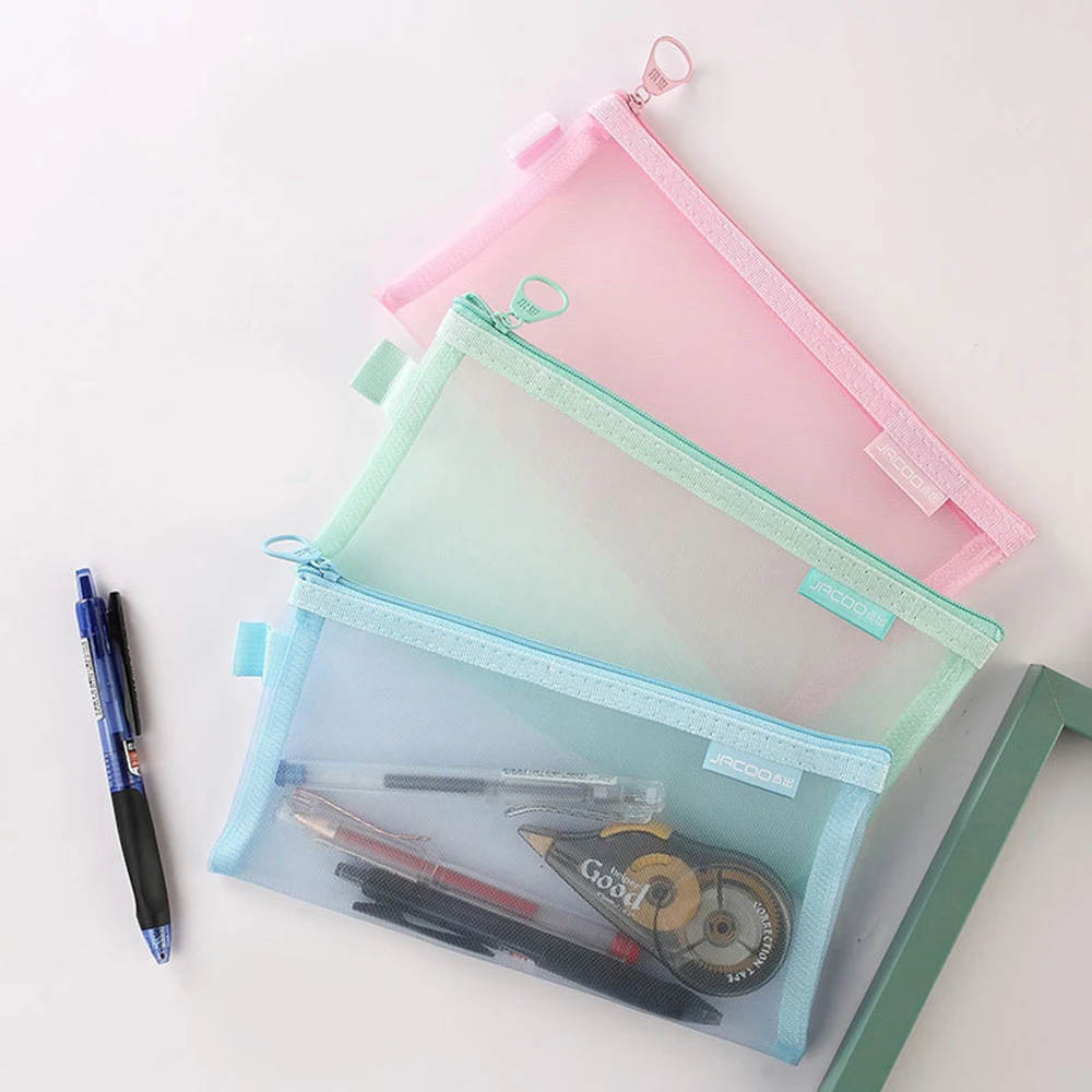 Вместительная сетчатая сумка для карандашей, прозрачный пенал для карандашей на молнии, переносные канцелярские принадлежности для учебы, Офисные школьные принадлежности