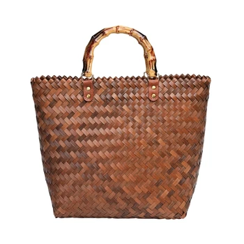 Женская плетеная сумка из ротанга, женская пляжная сумка, сумка для покупок, сумка-тоут, сумка в богемном стиле