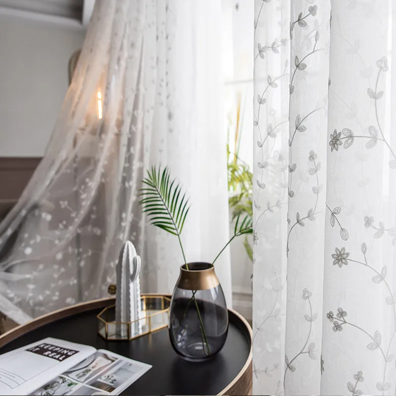 Скандинавские шторы для гостиной, столовой, спальни, Изготовленные на Заказ, Пасторальные Цветочные Белые Полупрозрачные Тюлевые шторы с вышивкой для декора окон