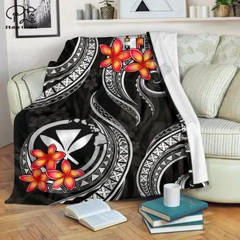 Одеяло из черной Плюмерии в полинезийском стиле с 3D принтом, Шерп-одеяло на кровать, Домашний текстиль, Сказочные АКСЕССУАРЫ ДЛЯ ДОМА