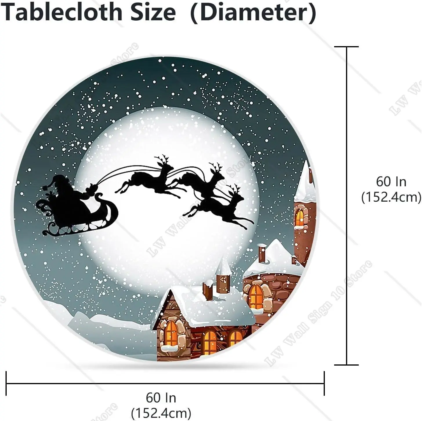 Сани Санта-Клауса со Снегом, Декоративная скатерть для круглого стола в канун зимних праздников для семейных посиделок, Рождественская вечеринка, 60 дюймов