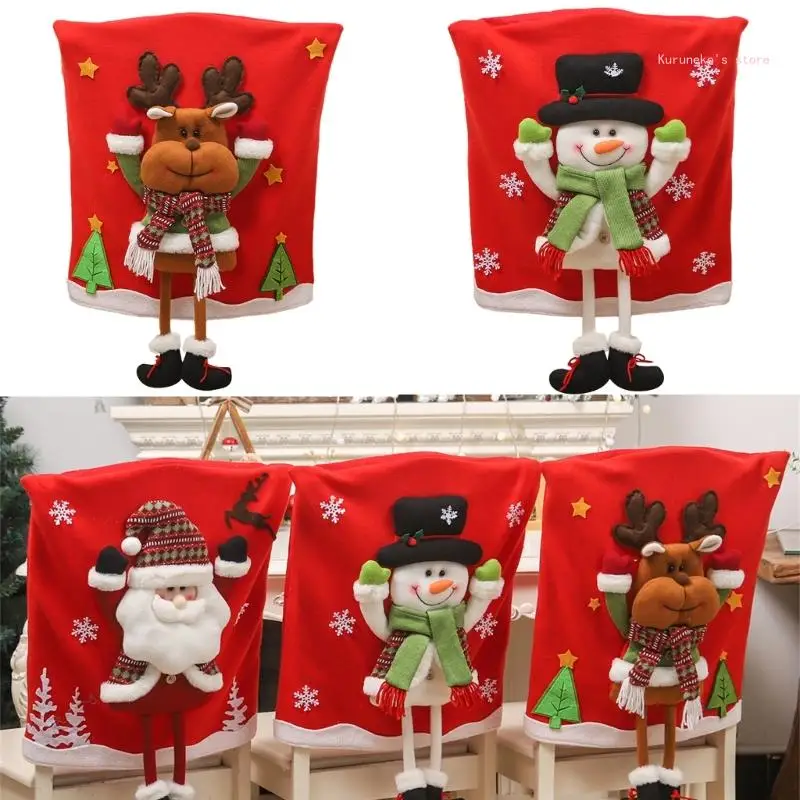 Чехлы на стулья с мультяшным Сантой, Рождественские Чехлы на обеденный стул, декор для стульев