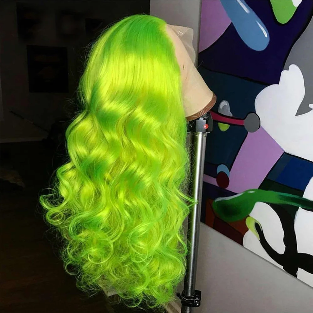 Желто-зеленый Свободный Волнистый Бесклеевой синтетический парик на шнурке спереди для чернокожих женщин, косплей из высокотемпературных волокон, линия роста волос