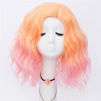 Парик для косплея VICWIG, короткие волнистые синтетические волосы, оранжевый градиентный парик для женщин, термостойкий парик на Хэллоуин