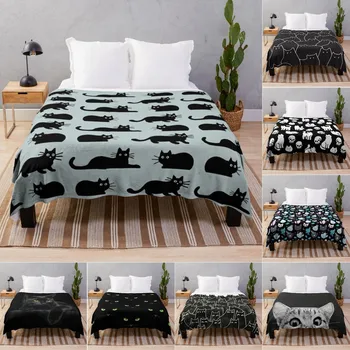 Черное кошачье Мягкое покрывало Микроплюшевые Теплые одеяла Легкие Ворсистые Фланелевые флисовые покрывала для кровати, дивана-кушетки