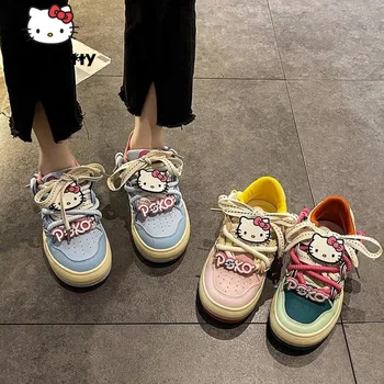 Sanrio Cartoon Kt Хлебная Обувь на толстой Подошве Корейские Дышащие Модные Женские кроссовки Hello Kitty Y2k Повседневная Спортивная Обувь Plat Shoes