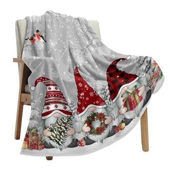 Рождественская снежная сцена, Снежинки, плед с гномами, Рождественское одеяло, Мягкое плюшевое теплое плед на диван, праздничные подарки