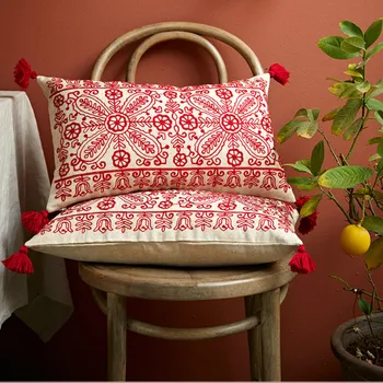 Классические Рождественские подушки, Красная флора, наволочка, Радостный праздник, Декоративная наволочка для дивана с вышивкой, Теплый домашний декор