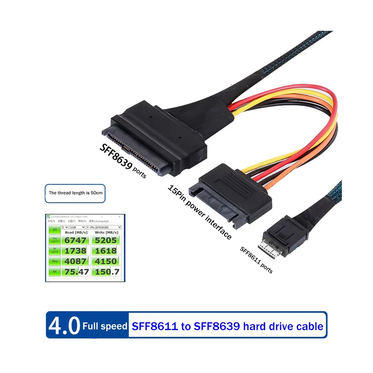 Высокоскоростной PCIE 4.0 Mini SAS Oculink 4I от SFF-8611 до 8639 U.2 Кабель для передачи данных от SFF8611 до SFF8639