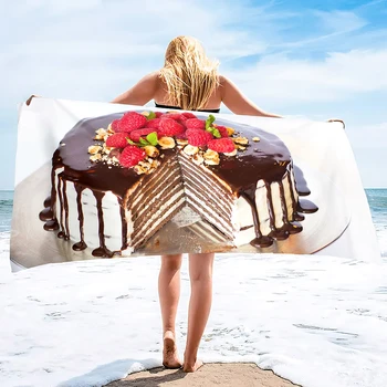 Пляжные полотенца с принтом тортов, декор, очень большое пляжное полотенце, мочалка для ванной комнаты премиум-класса, быстросохнущая для пляжа, спа, тренажерного зала, занятий спортом, йоги, дома