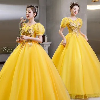 SWS-01 # Свадебное платье Желтое Бальное платье с вырезом лодочкой, Вышивка жемчугом в сетке, Бесплатная доставка, Модная Дешевая Оптовая Аппликация из жемчуга